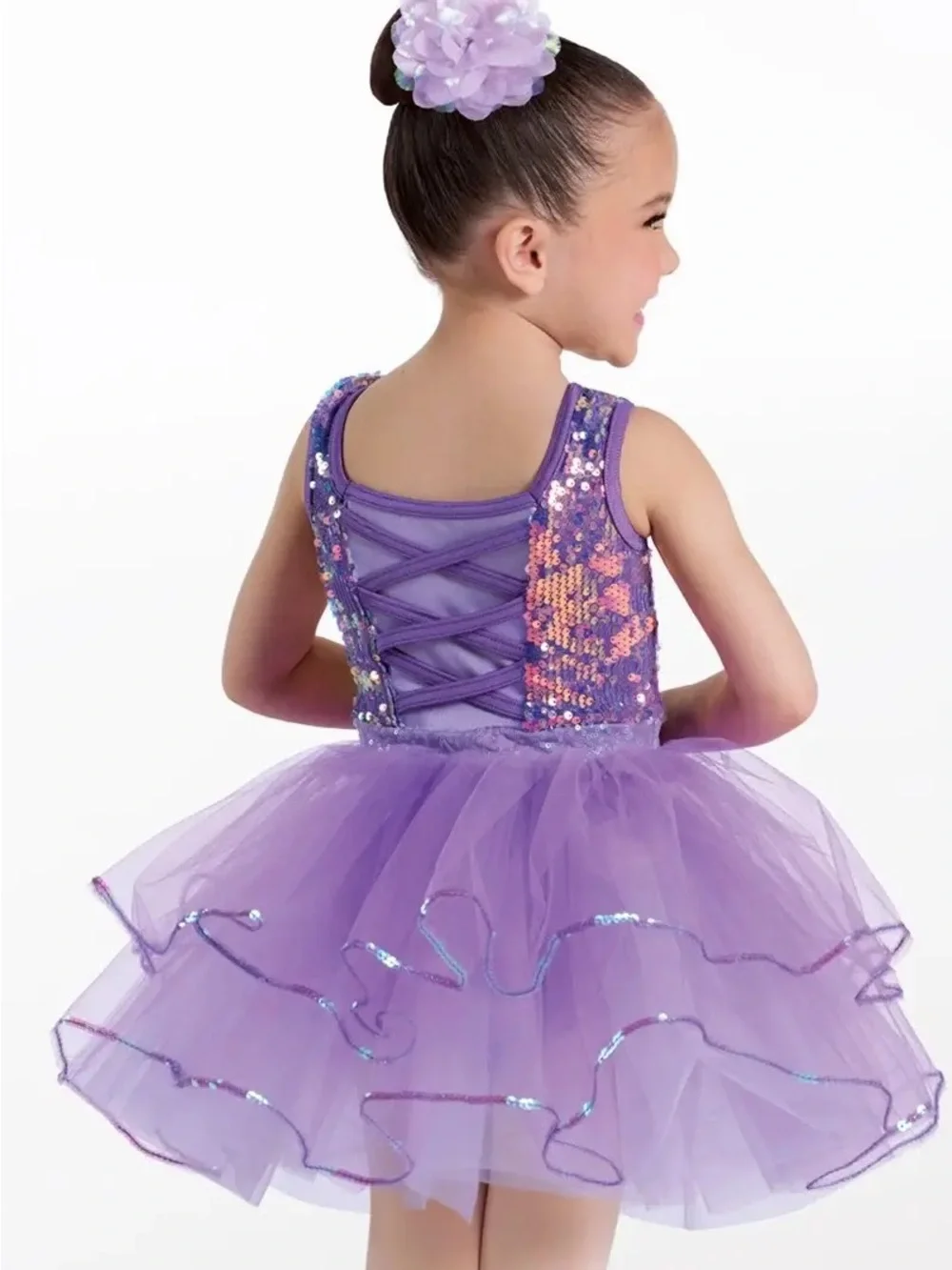 Weissman Purple Sequin Tutu Dress with Flower Accent